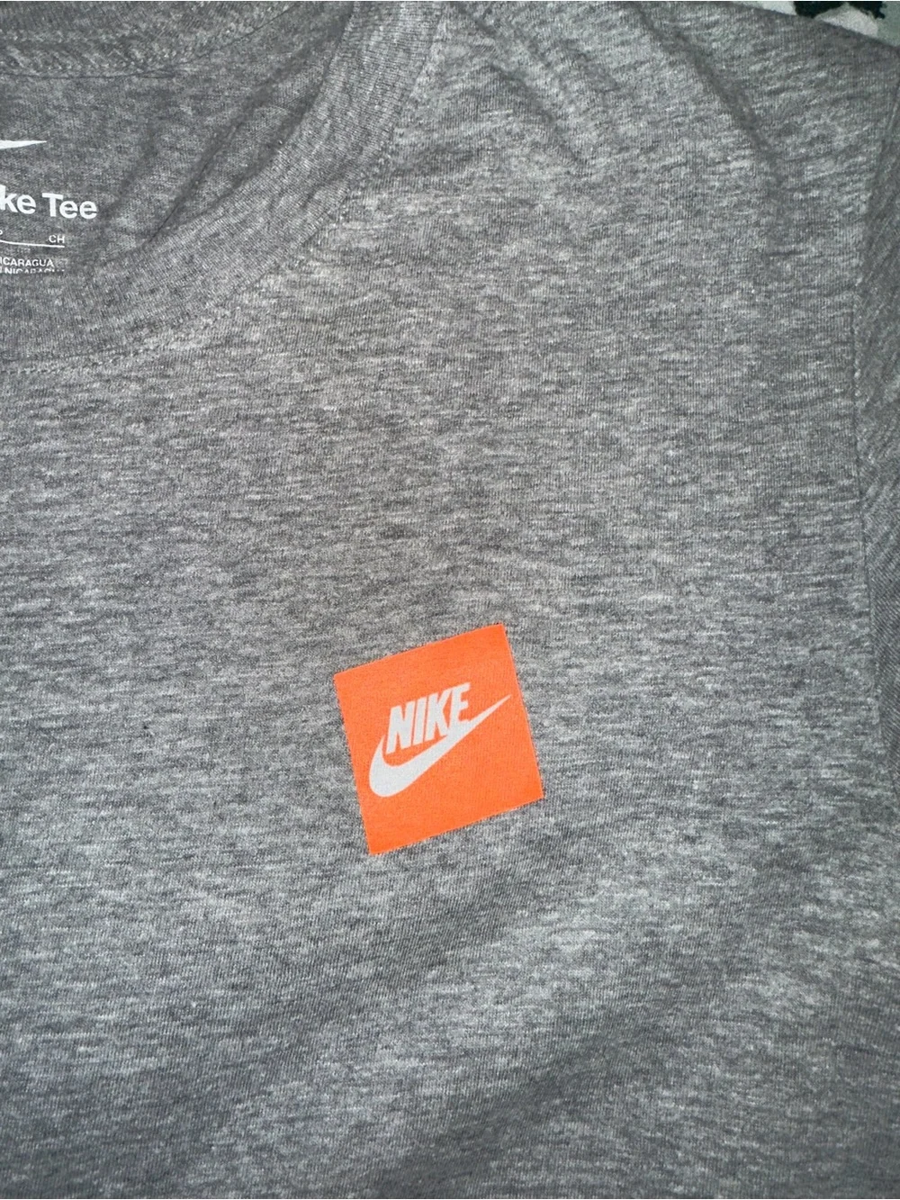 Nike Gray Short-Sleeve Crew Tee with Orange Logo Patch